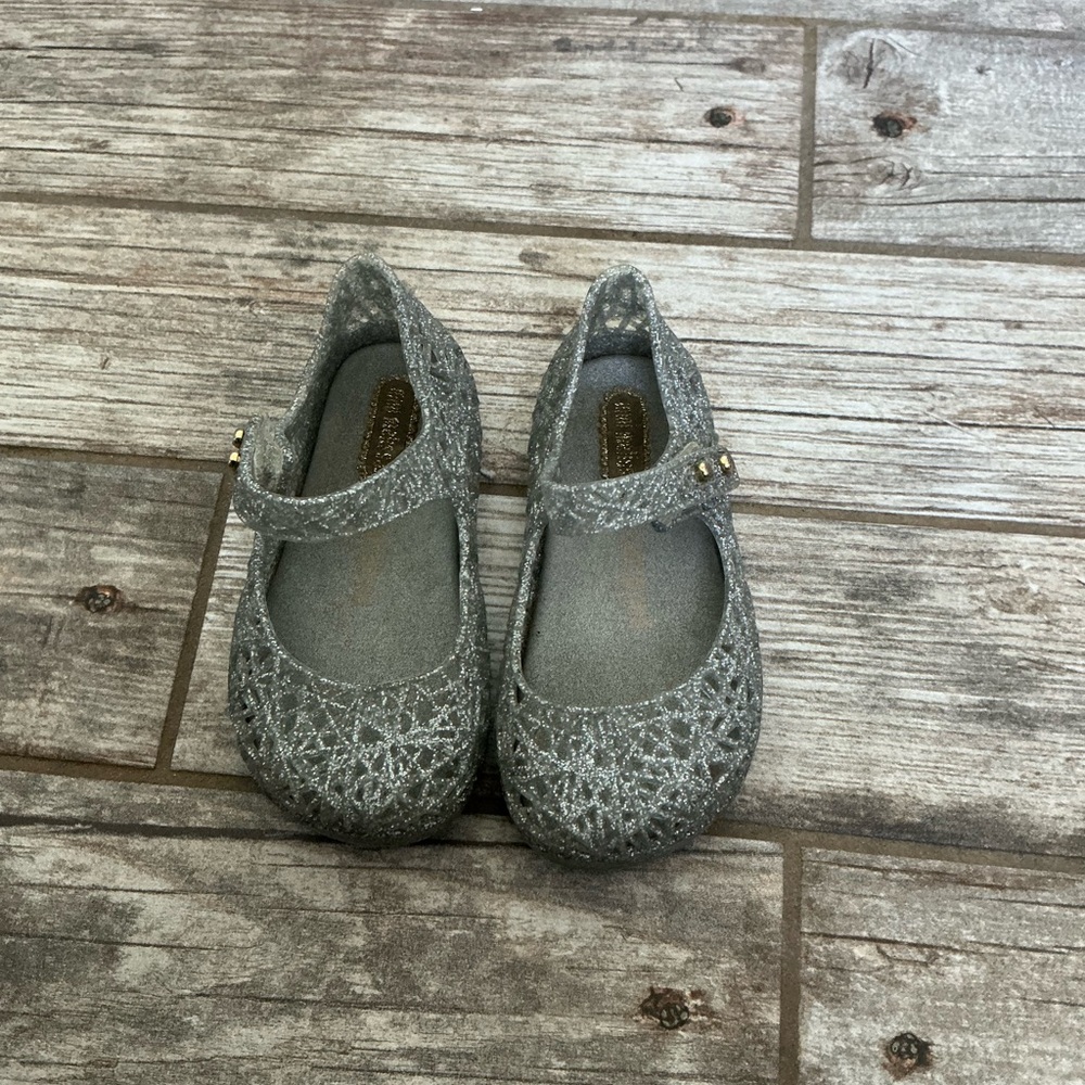 Mini Melissa and campana Sparkly silver Kids Mary Jane Shoes